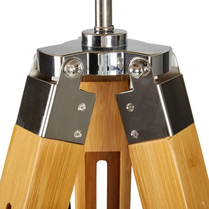 145cm Bamboo Wooden Tripod Floor Lamp with Modern Linen Shade