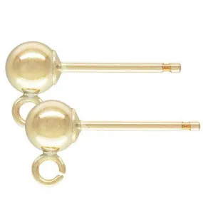 14K Gold Filled 5mm Ball Post Earring Findings with Earring Backs (1pair)