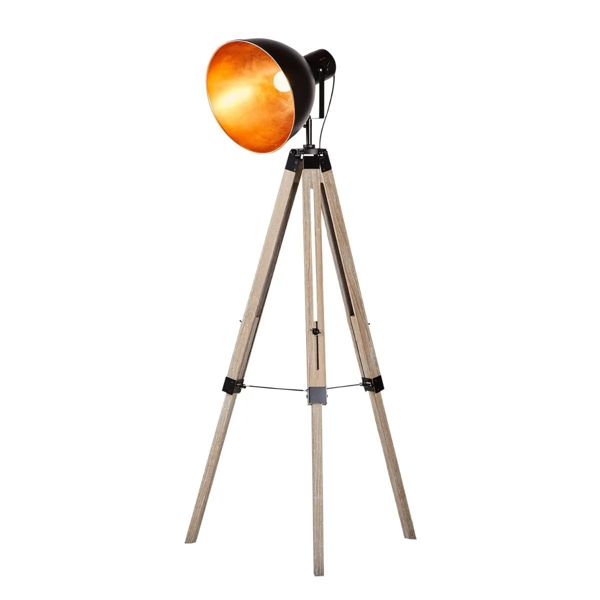 153cm Havana Adjustable Wooden Tripod Floor Lamp - Open Modern Light Shade