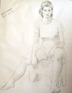 1950s Seated Charcoal Figural Study by Charles Berkeley Normann
