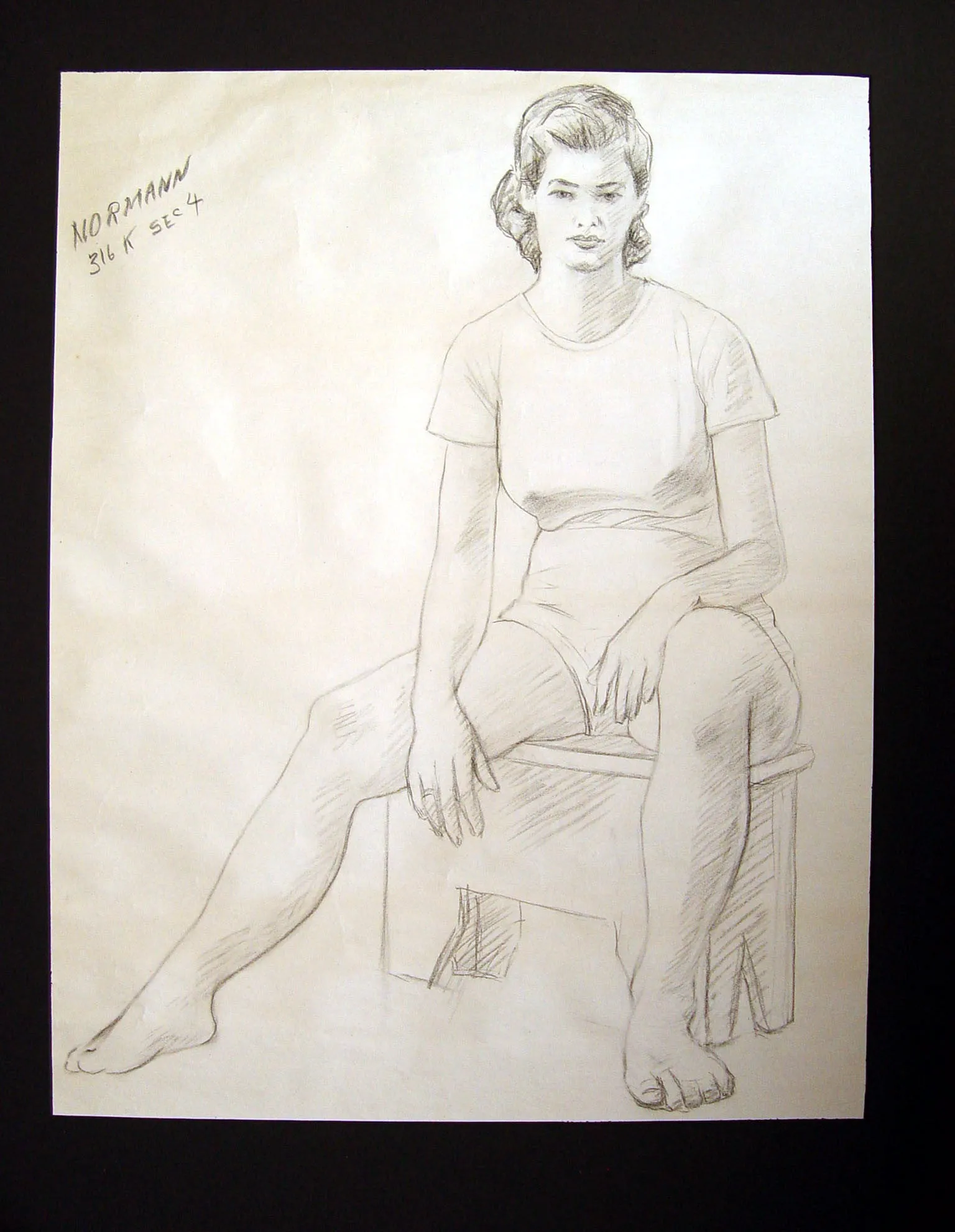 1950s Seated Charcoal Figural Study by Charles Berkeley Normann