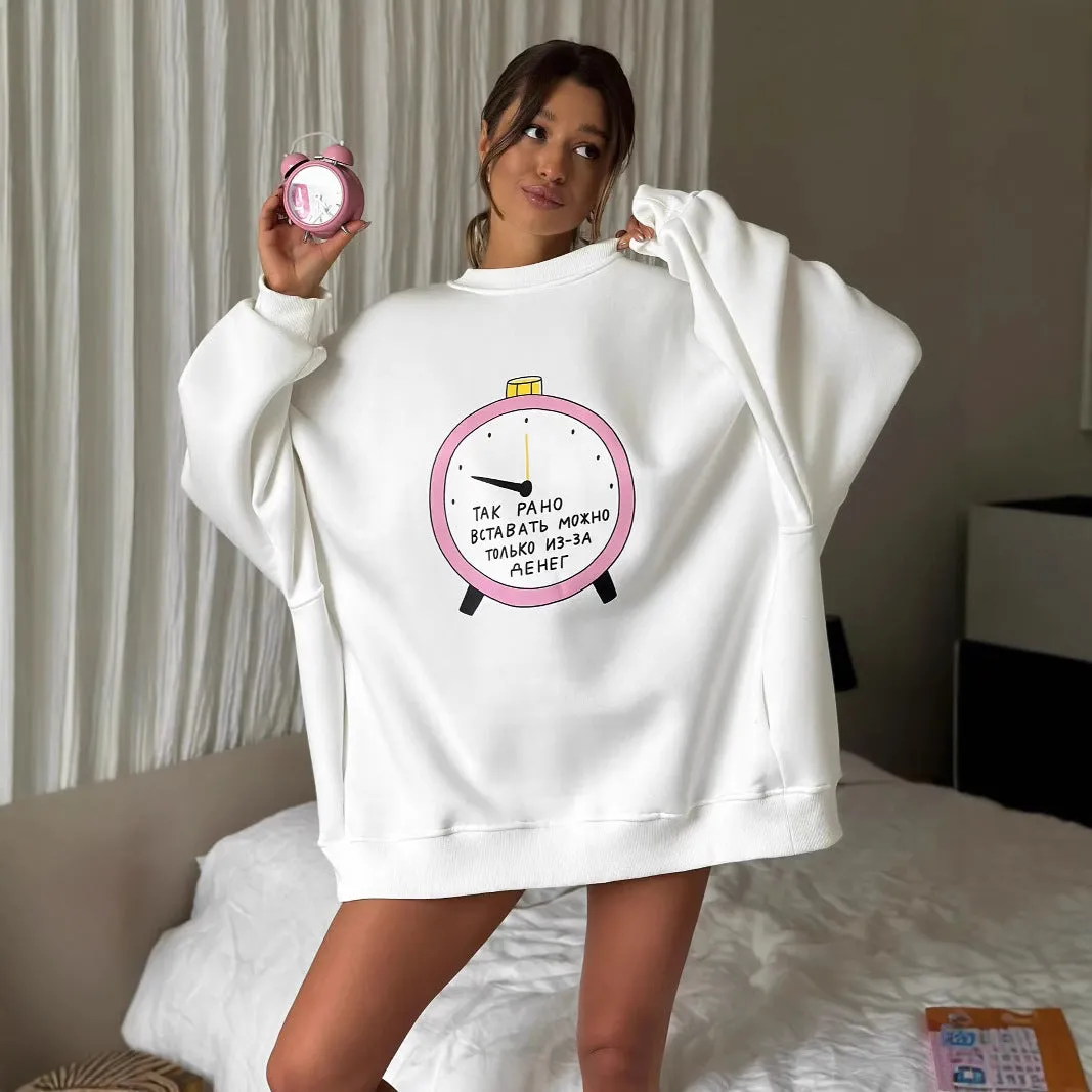2025 High-end round neck clock lazy wind early autumn sweater simple and fashionable popular new long-sleeved pullover sweater women's