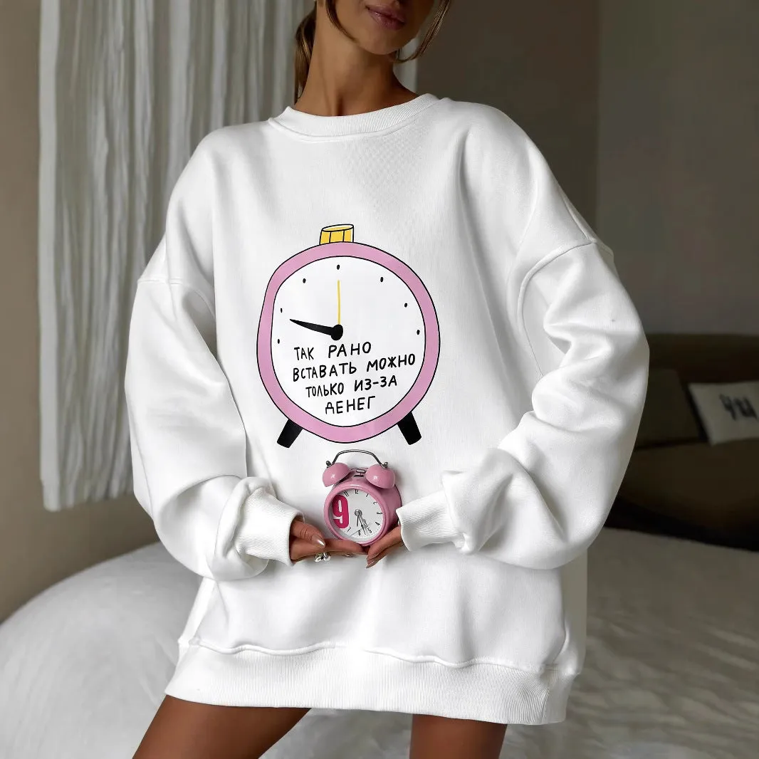 2025 High-end round neck clock lazy wind early autumn sweater simple and fashionable popular new long-sleeved pullover sweater women's
