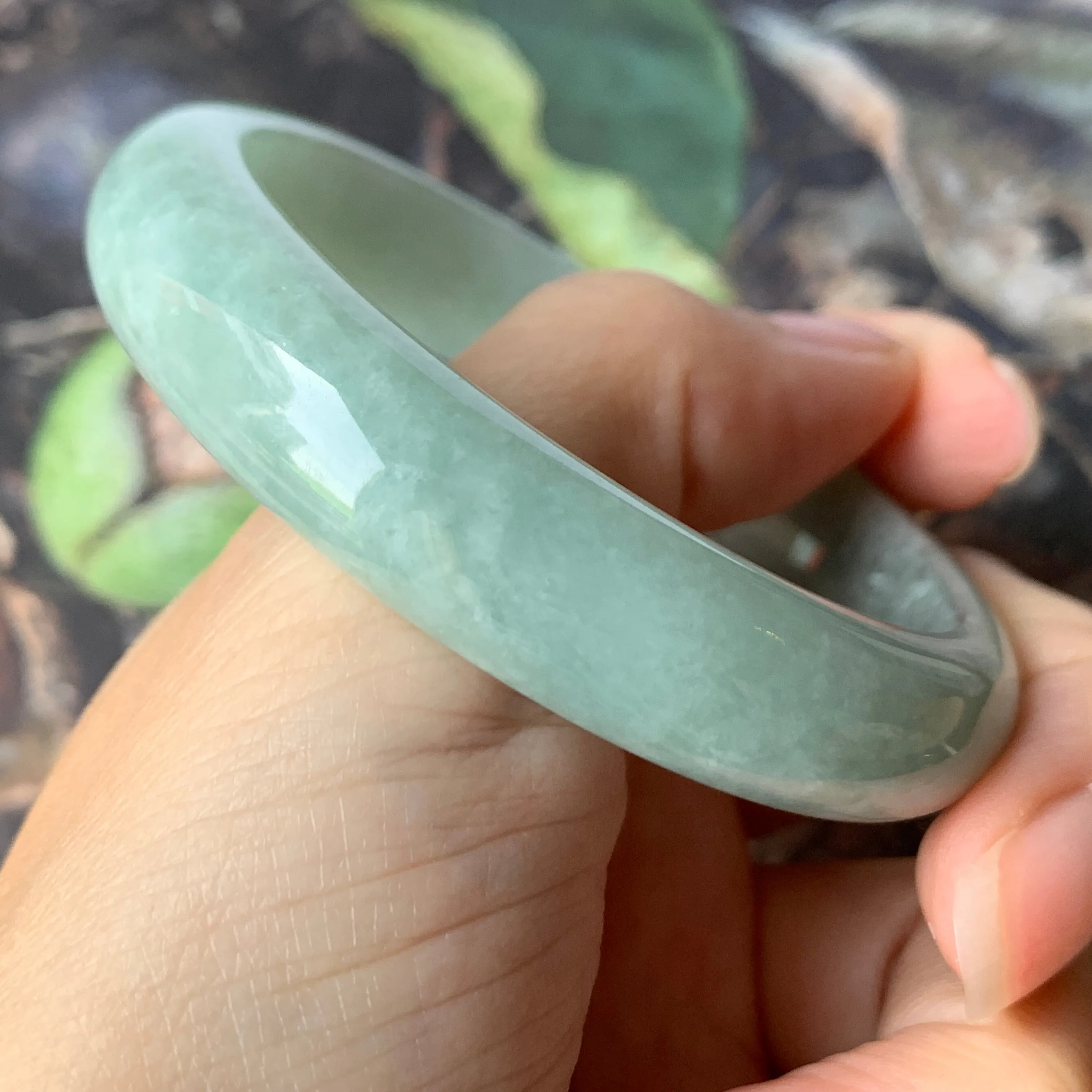 52.8mm A-Grade Natural Bluish Green Jadeite Modern Round Bangle No.330074