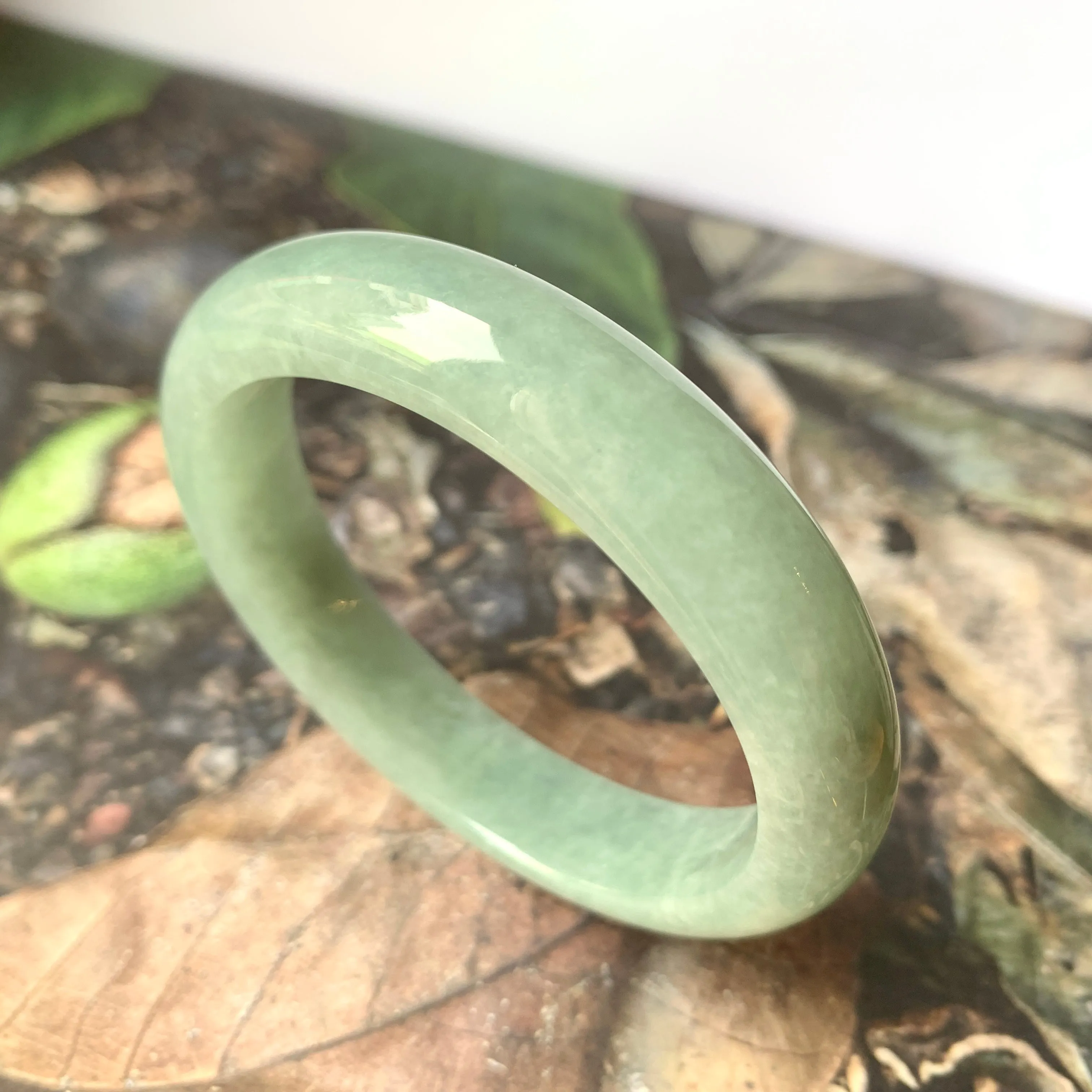 52.8mm A-Grade Natural Bluish Green Jadeite Modern Round Bangle No.330074