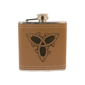 6oz Celtic Fish Knot Leather Flask