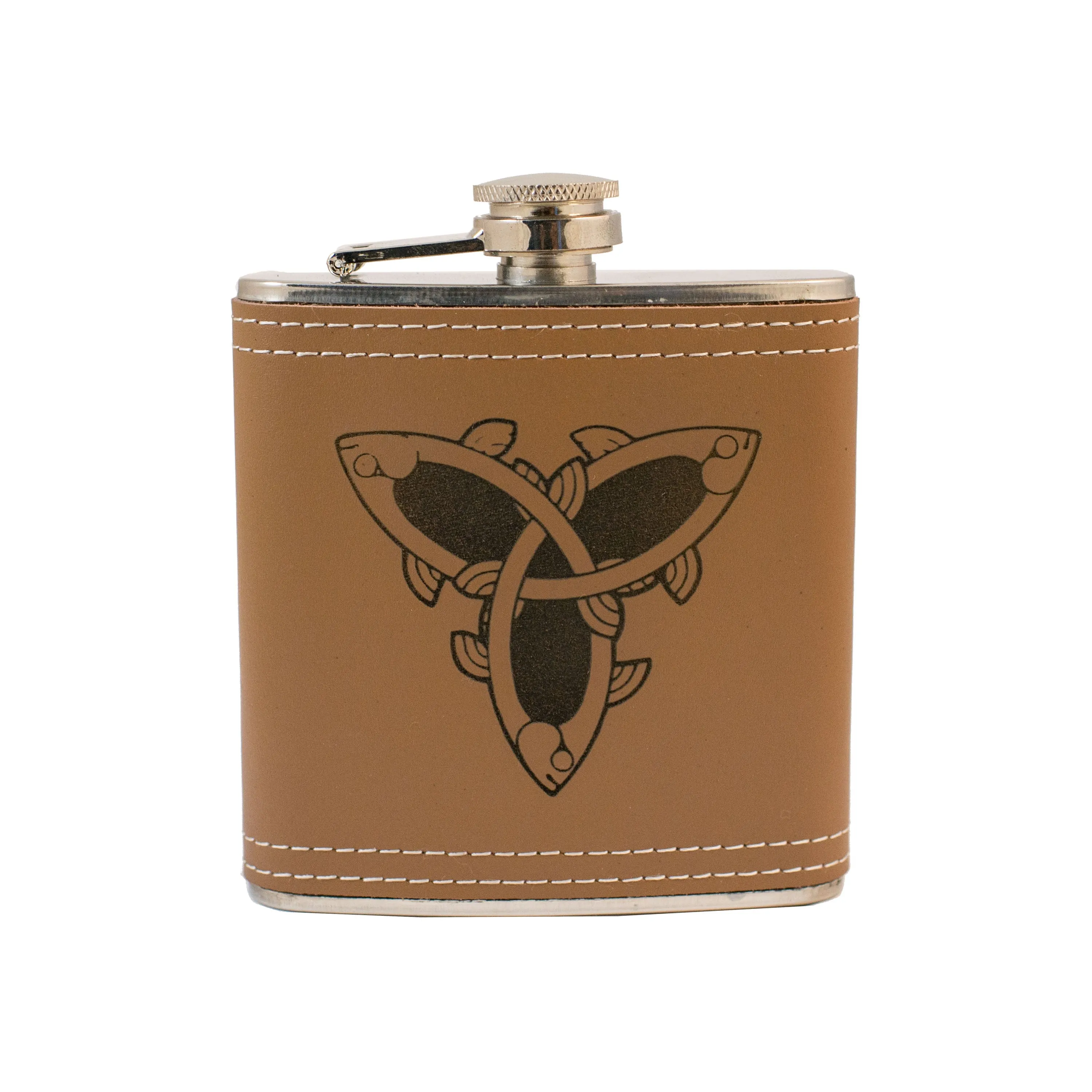 6oz Celtic Fish Knot Leather Flask