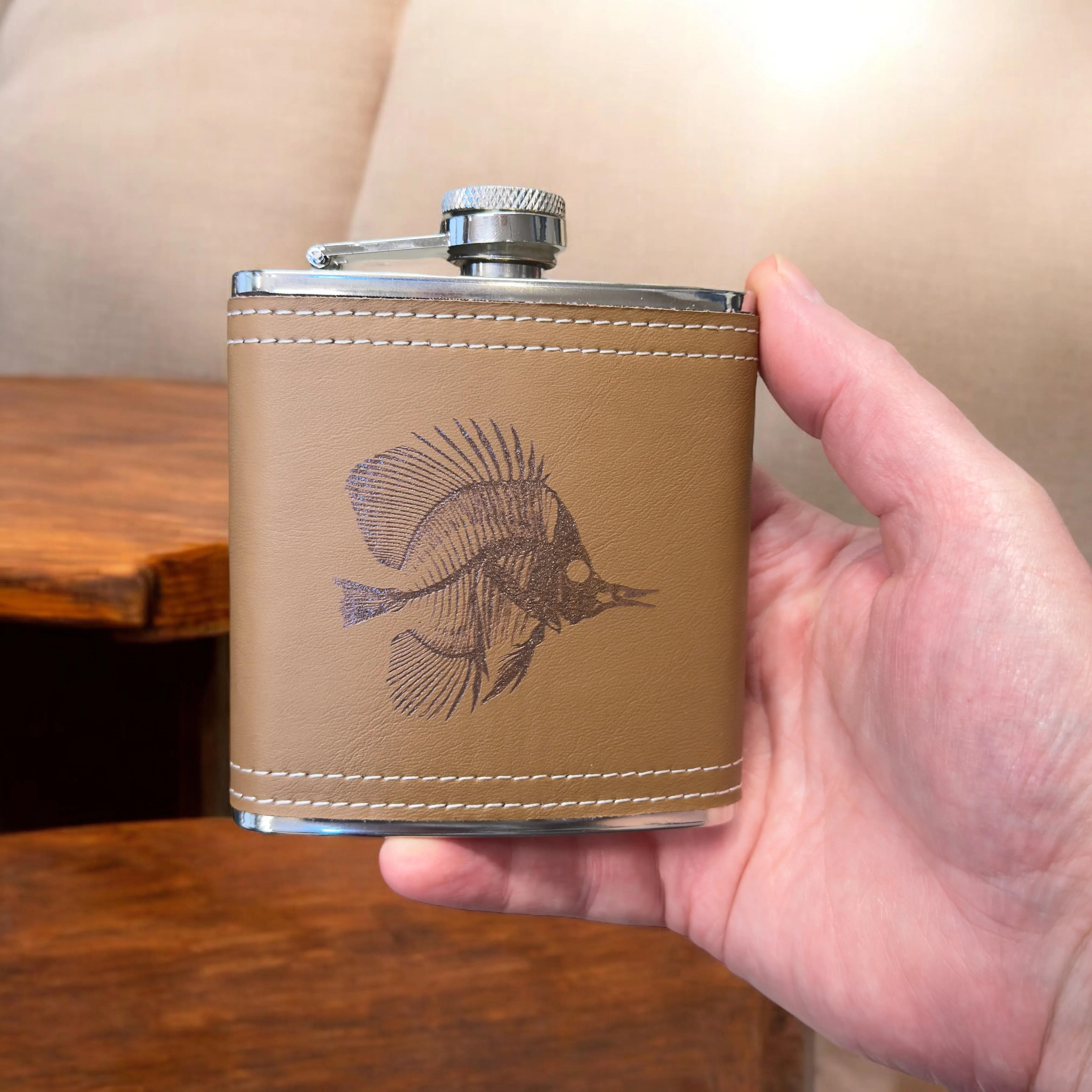 6oz Tropical Bone Fish Leather Flask