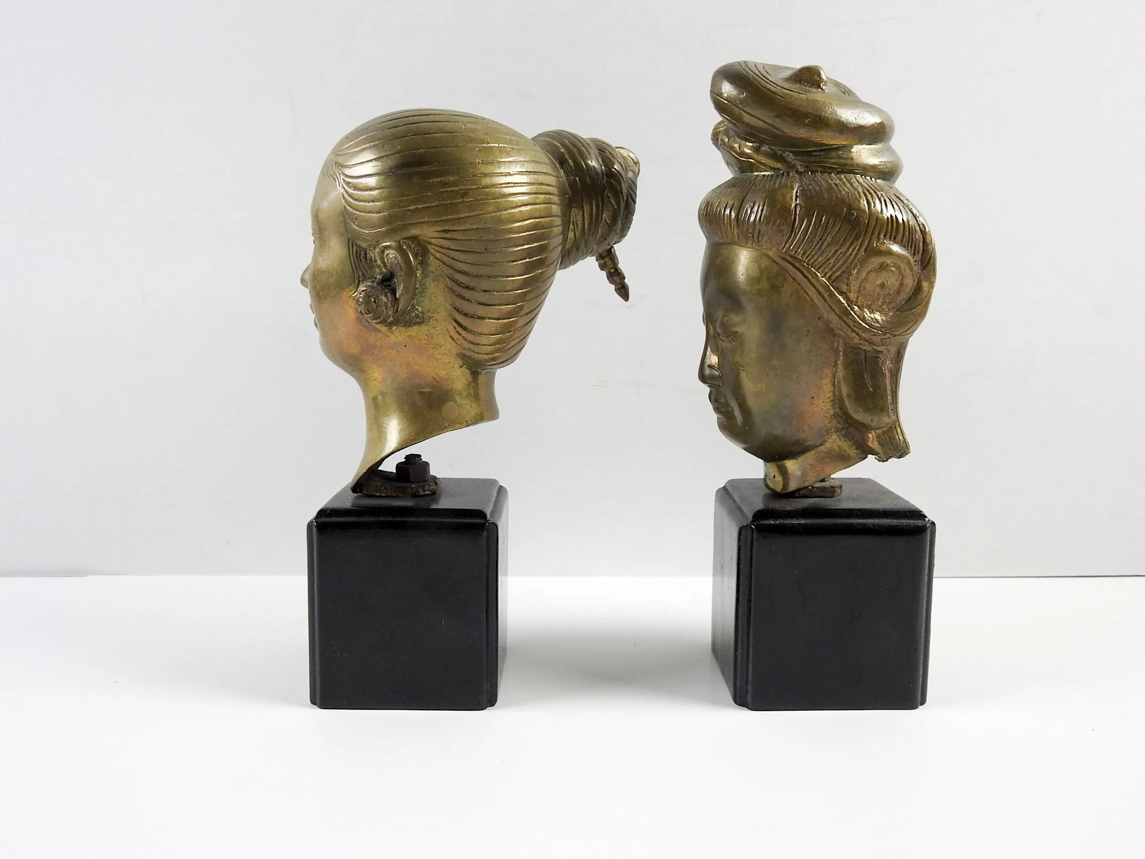 Asian Brass Sculpture Busts - A Pair