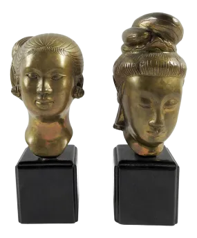 Asian Brass Sculpture Busts - A Pair