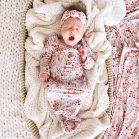 Autumn Blooms Newborn Baby Knot Gown & Hat Set