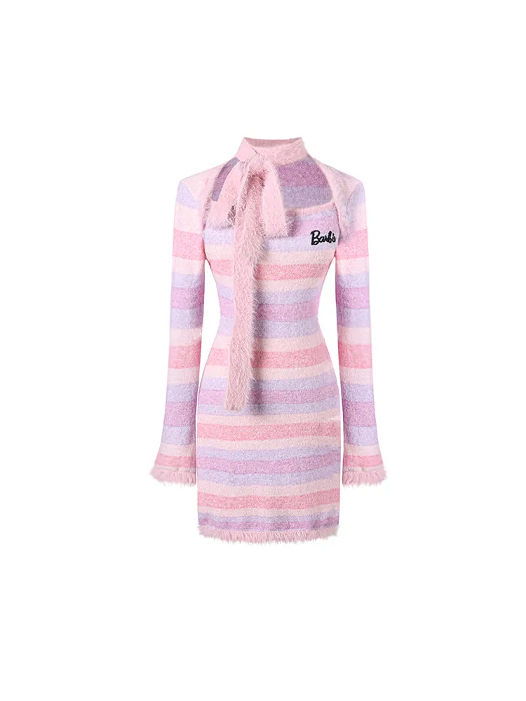 Barbie Striped Skinny Halterneck Wrap Hip Dress