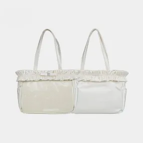 Beige Ruffle Trim Rhinestone Bowknot Ita Tote Bag