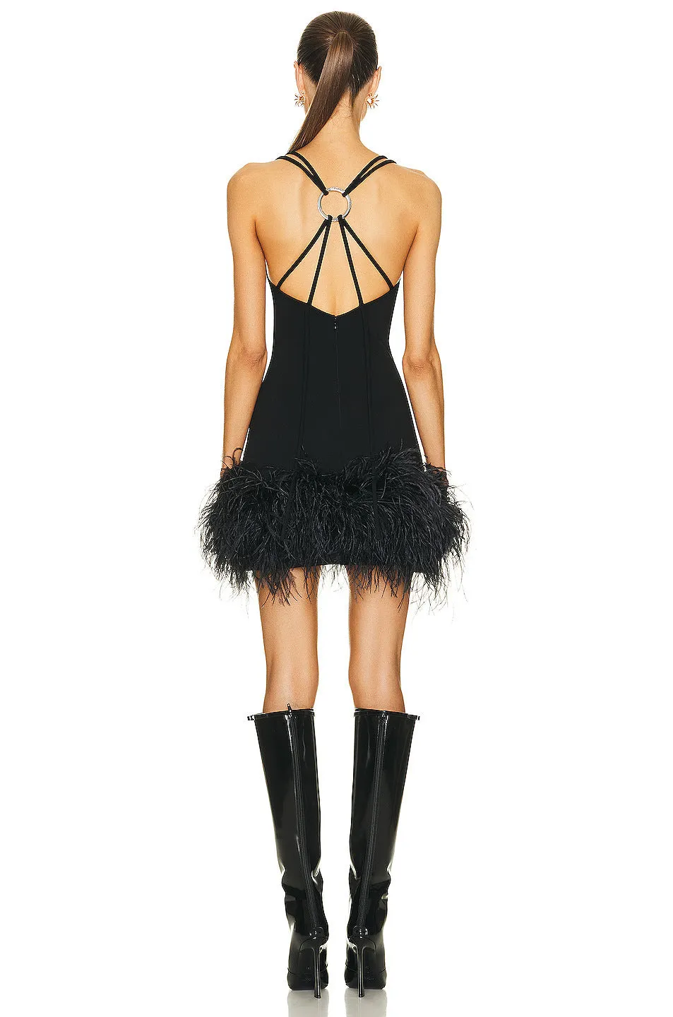 Black Spaghetti Strap Feather Dress