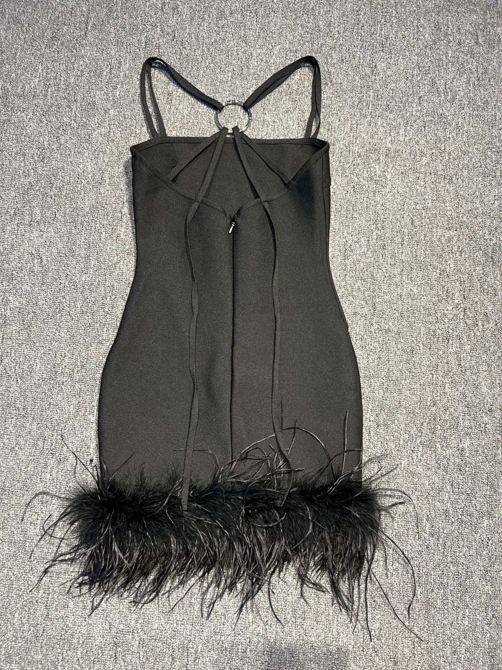 Black Spaghetti Strap Feather Dress