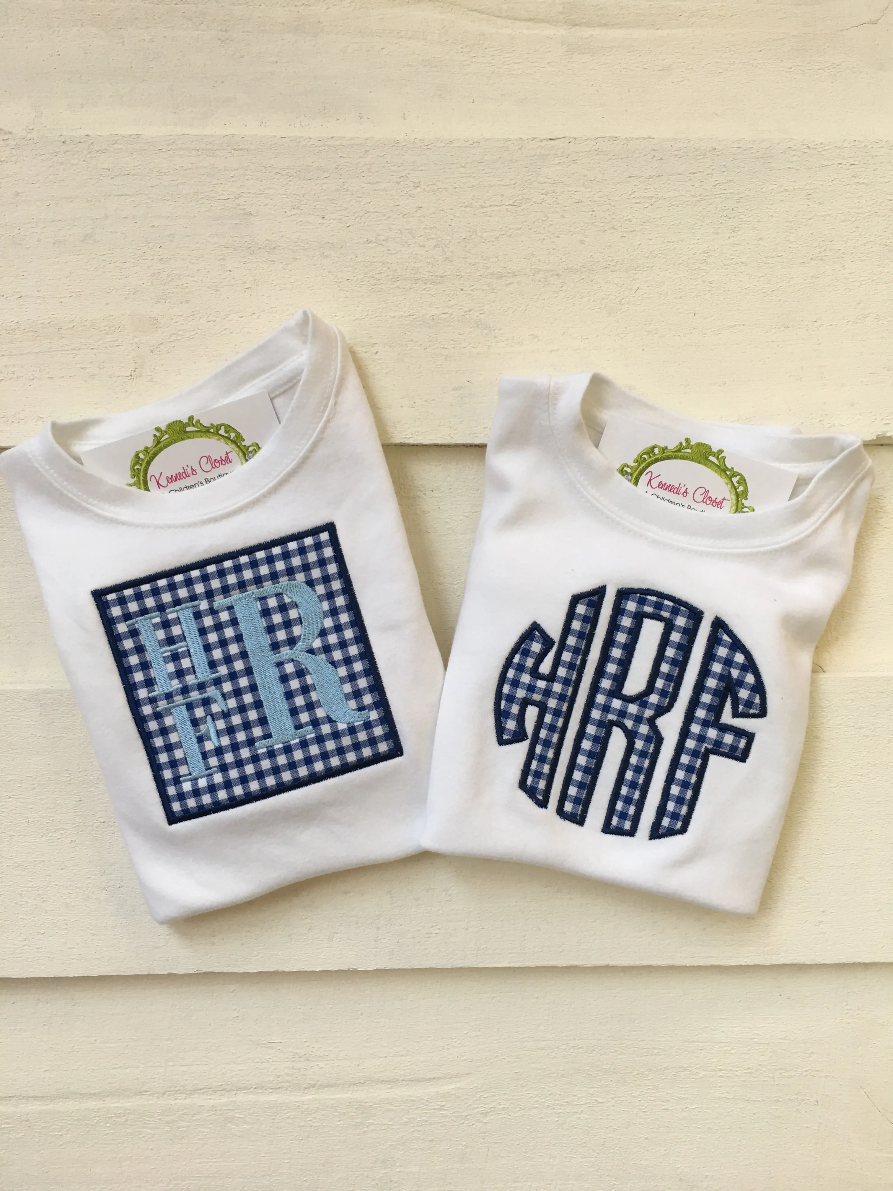 Boys gingham monogram shirt