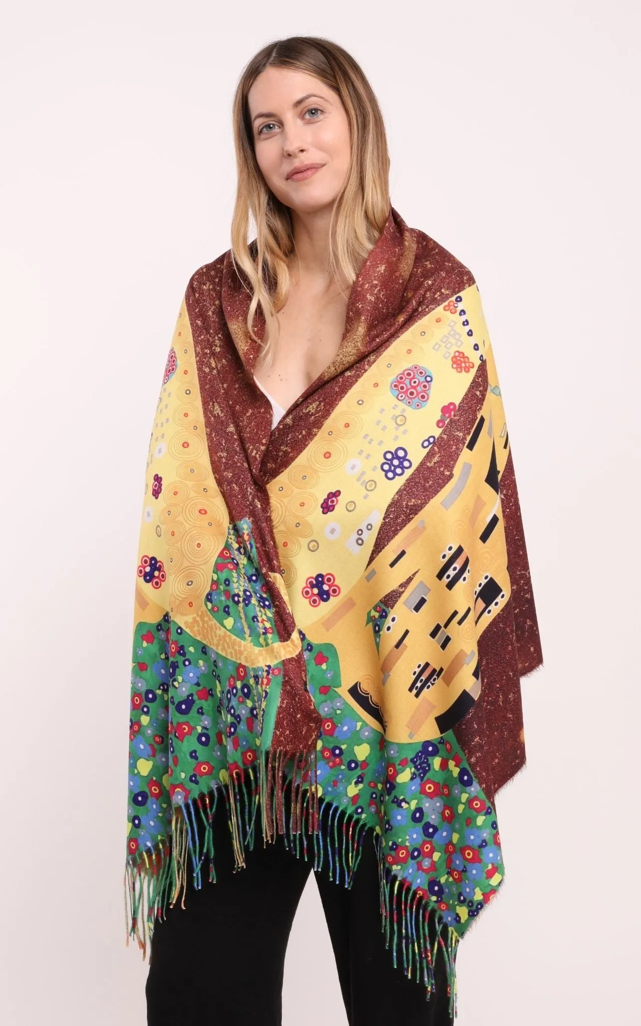 Cat Print Super Soft Wool Fringed Scarf