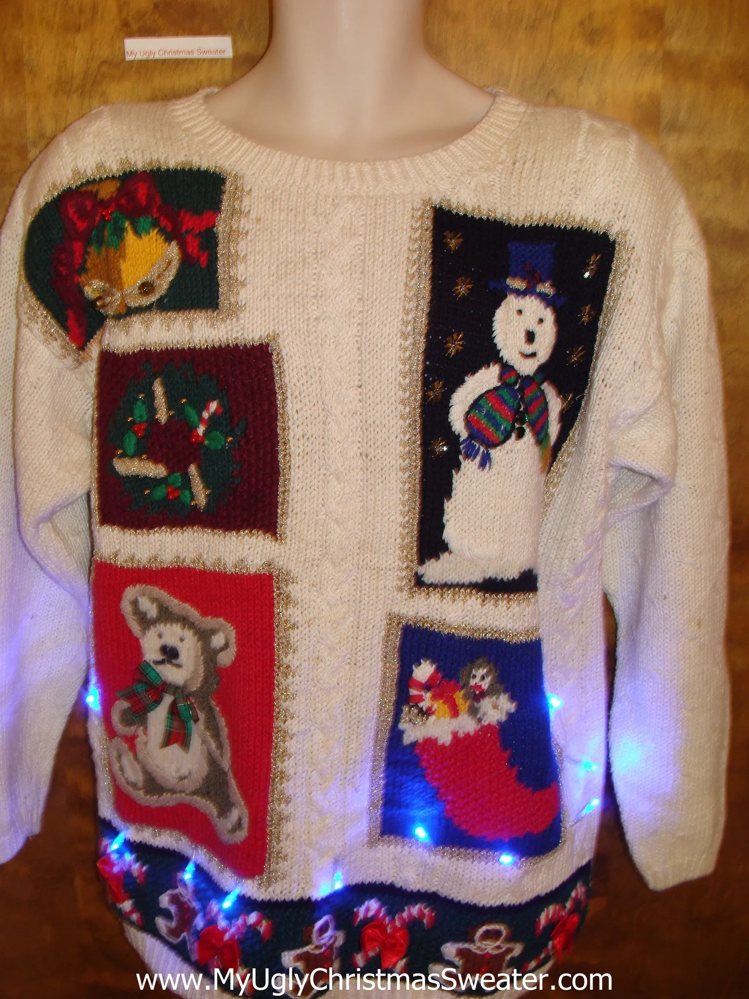 Cheesy 80s Bear and Snowman Light Up Ugly Xmas Sweater