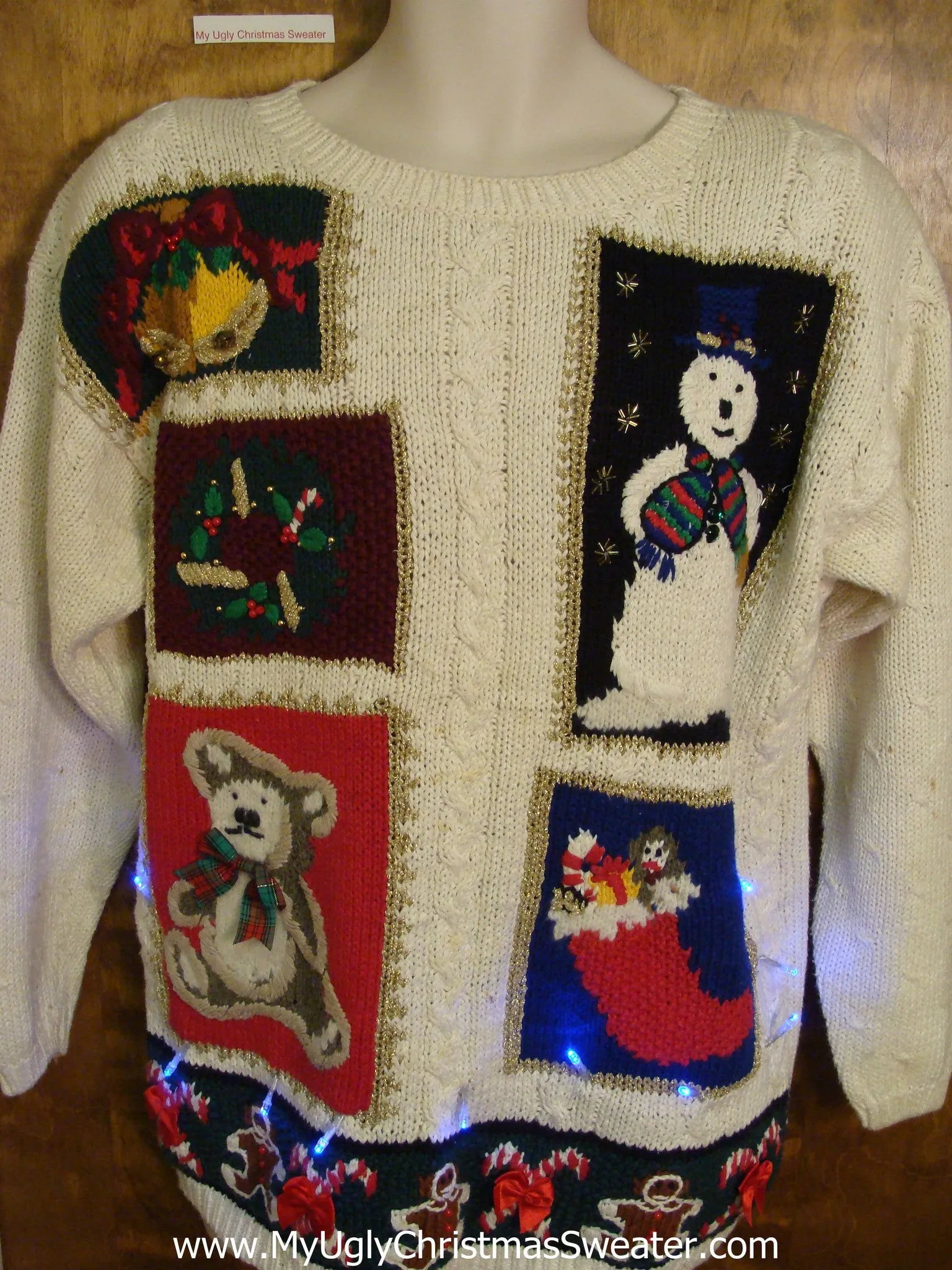 Cheesy 80s Bear and Snowman Light Up Ugly Xmas Sweater