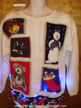 Cheesy 80s Bear and Snowman Light Up Ugly Xmas Sweater
