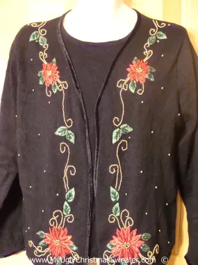 Cheesy Black Christmas Sweater Set with Poinsttias