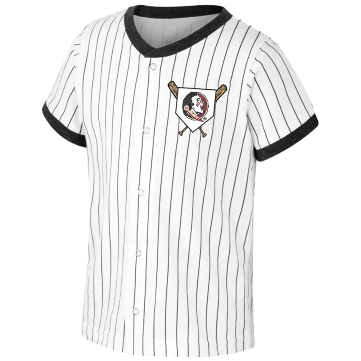 Colosseum Toddler Seminole Logo Baseball Design Short Sleeve Baseball Snap Up T-shirt - White