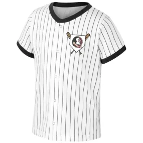 Colosseum Toddler Seminole Logo Baseball Design Short Sleeve Baseball Snap Up T-shirt - White
