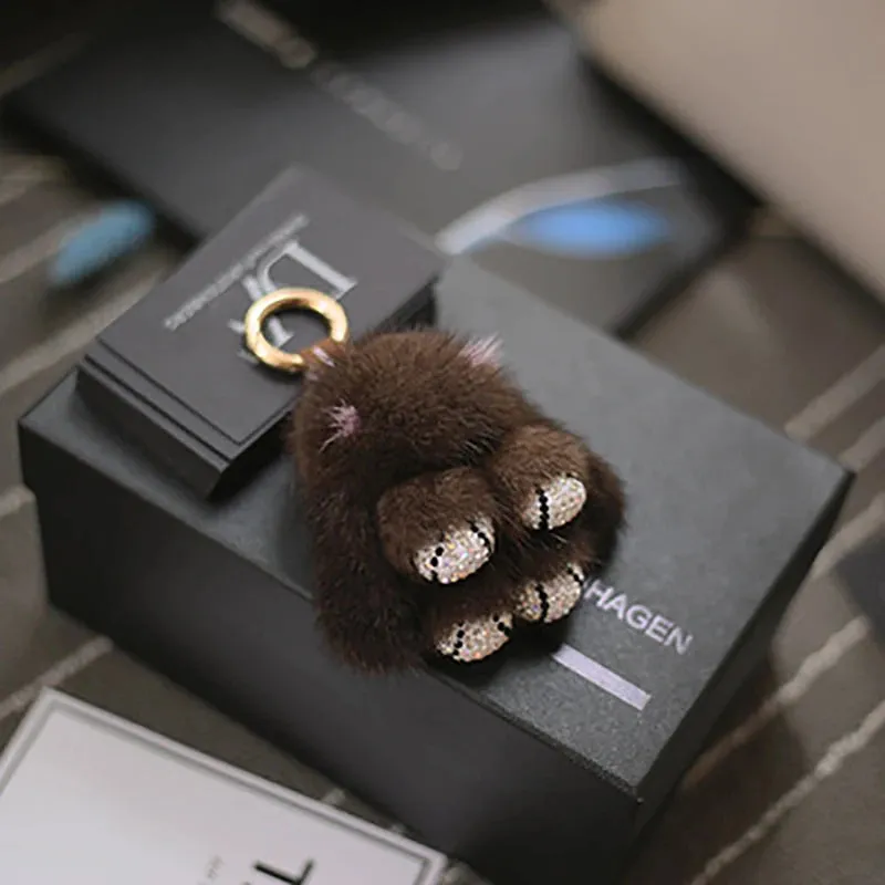 Cute Soft Luxury Furry Bunny Rabbit Rhinestone Plushie Keychain Phone Bag Charm