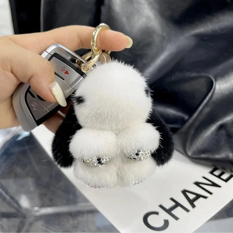 Cute Soft Luxury Furry Bunny Rabbit Rhinestone Plushie Keychain Phone Bag Charm