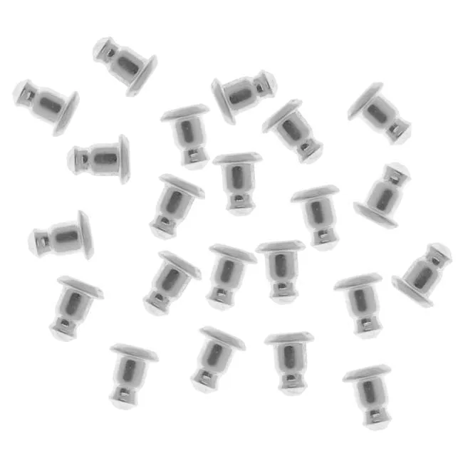 Earring Backs, Hypo Allergenic Bullet Clutch 5.7x5mm, Silver Tone (25 Pairs)