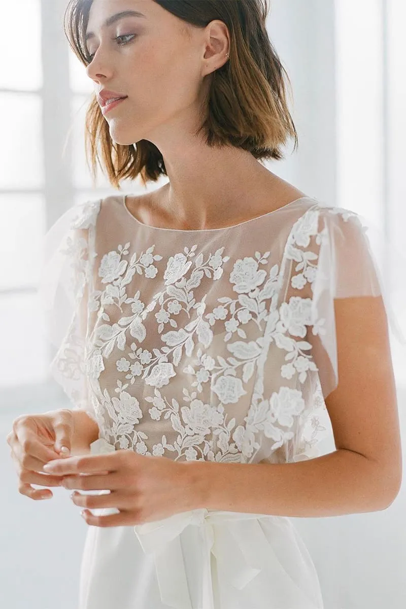 Elegant Short Wedding Dresses O-Neck Lace Open Back Batwing Sleeves Satin Tulle Sheath Bridal Gown Above Knee Vestidos De Noiva