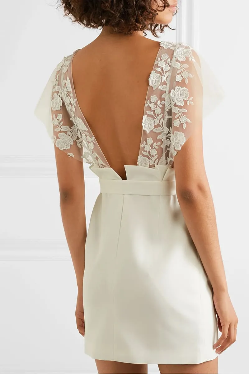 Elegant Short Wedding Dresses O-Neck Lace Open Back Batwing Sleeves Satin Tulle Sheath Bridal Gown Above Knee Vestidos De Noiva
