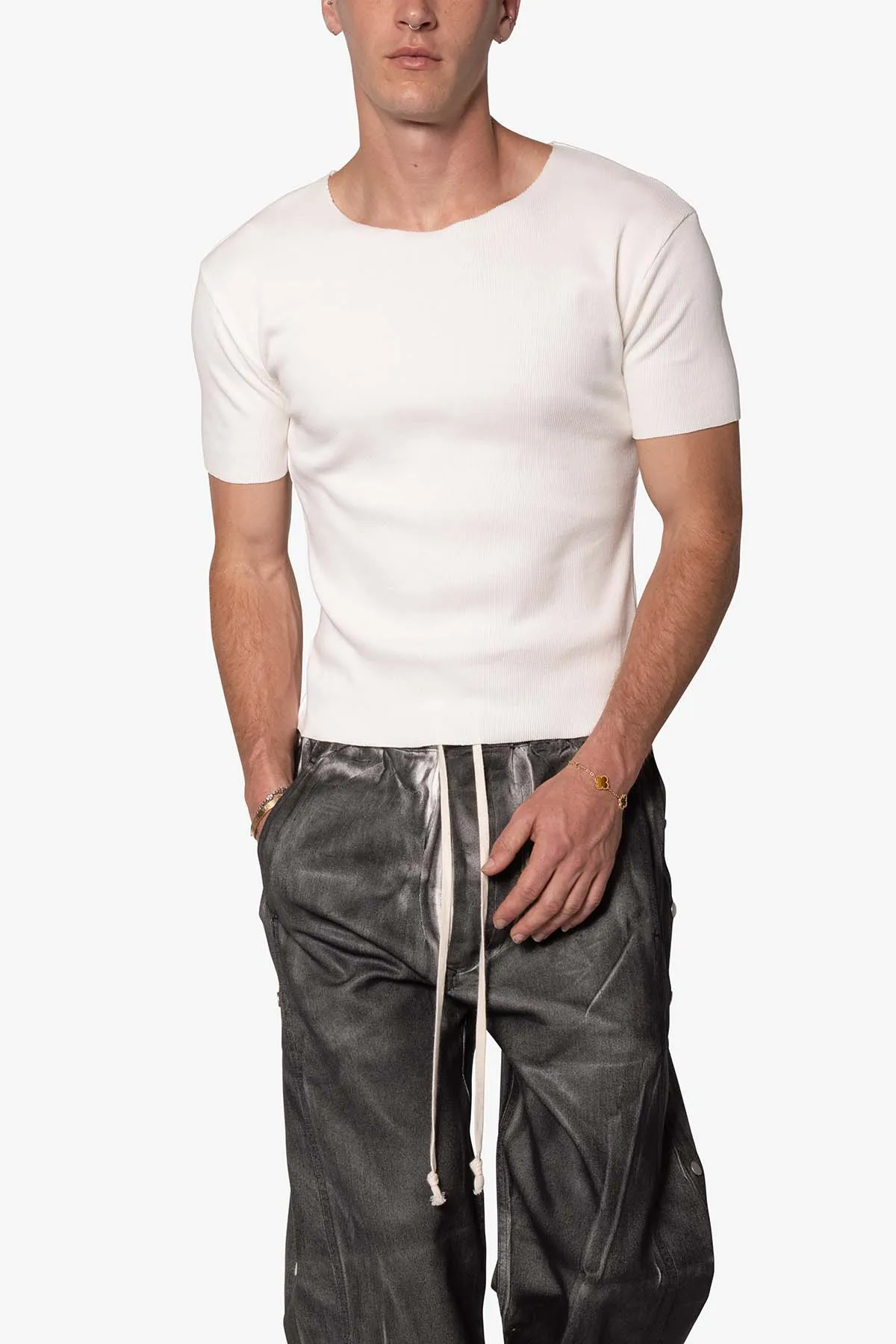 Fitted Ribbed Tee - Off White