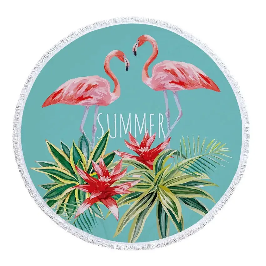 Floral Flamingo Beach Towel with Tassel - 500g Microfiber, Extra Large 150cm - Perfect for Adults - Versatile Bath, Shower, Picnic, Yoga Mat, and Blanket Carpe
