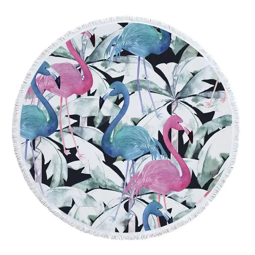 Floral Flamingo Beach Towel with Tassel - 500g Microfiber, Extra Large 150cm - Perfect for Adults - Versatile Bath, Shower, Picnic, Yoga Mat, and Blanket Carpe