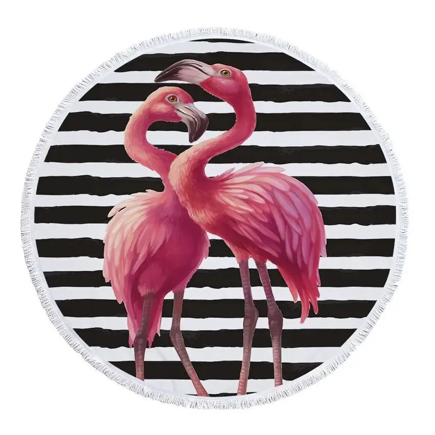 Floral Flamingo Beach Towel with Tassel - 500g Microfiber, Extra Large 150cm - Perfect for Adults - Versatile Bath, Shower, Picnic, Yoga Mat, and Blanket Carpe