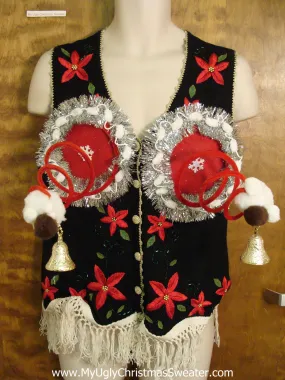 Funny Ugly Christmas Naughty Sweater Vest with Poinsettias