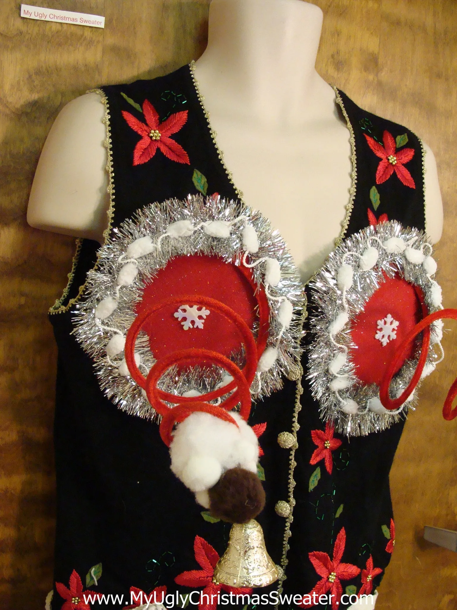 Funny Ugly Christmas Naughty Sweater Vest with Poinsettias