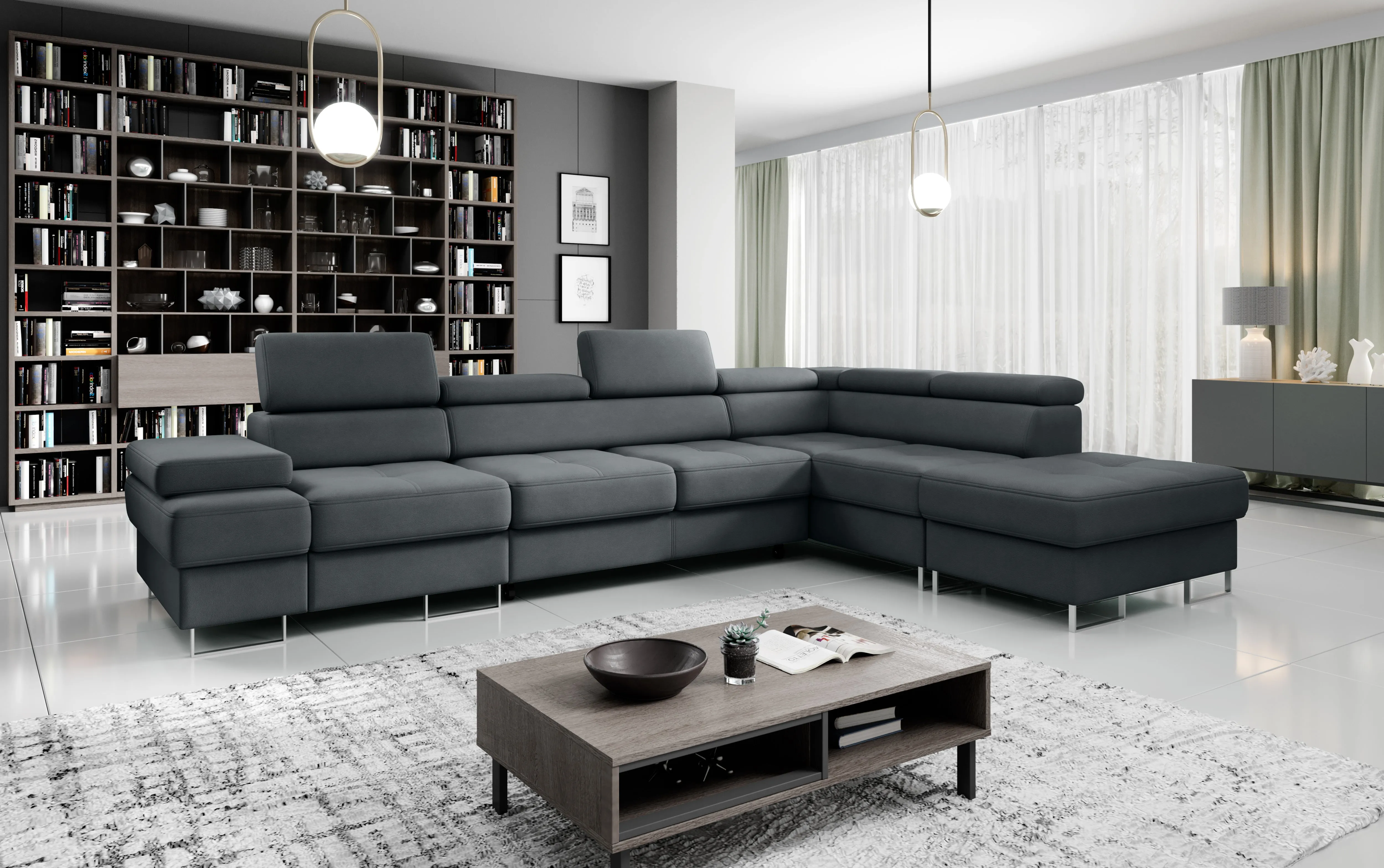 GALAXY L2 Natural Leather 131" x 88"  Wide Sleeper Sectional with Storage
