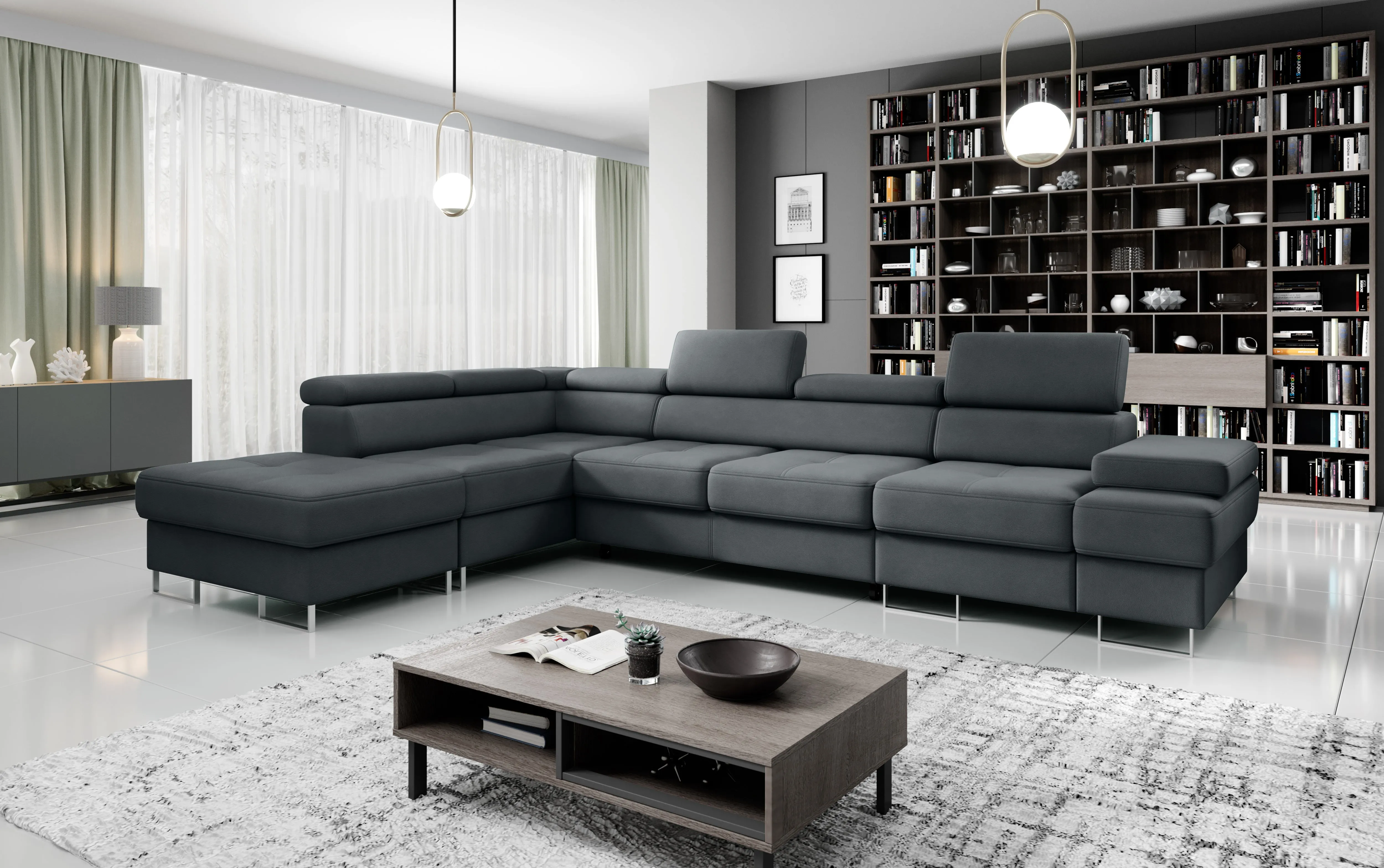 GALAXY L2 Natural Leather 131" x 88"  Wide Sleeper Sectional with Storage
