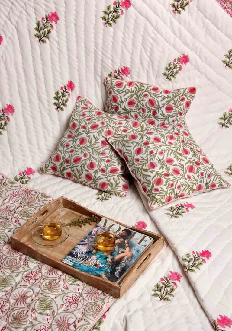 Garden Grace Hand Block Print Bedcover