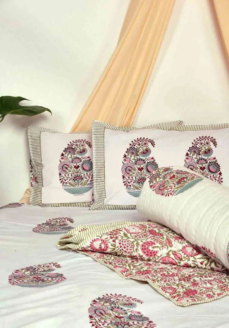 Garden Grace Hand Block Print Bedcover