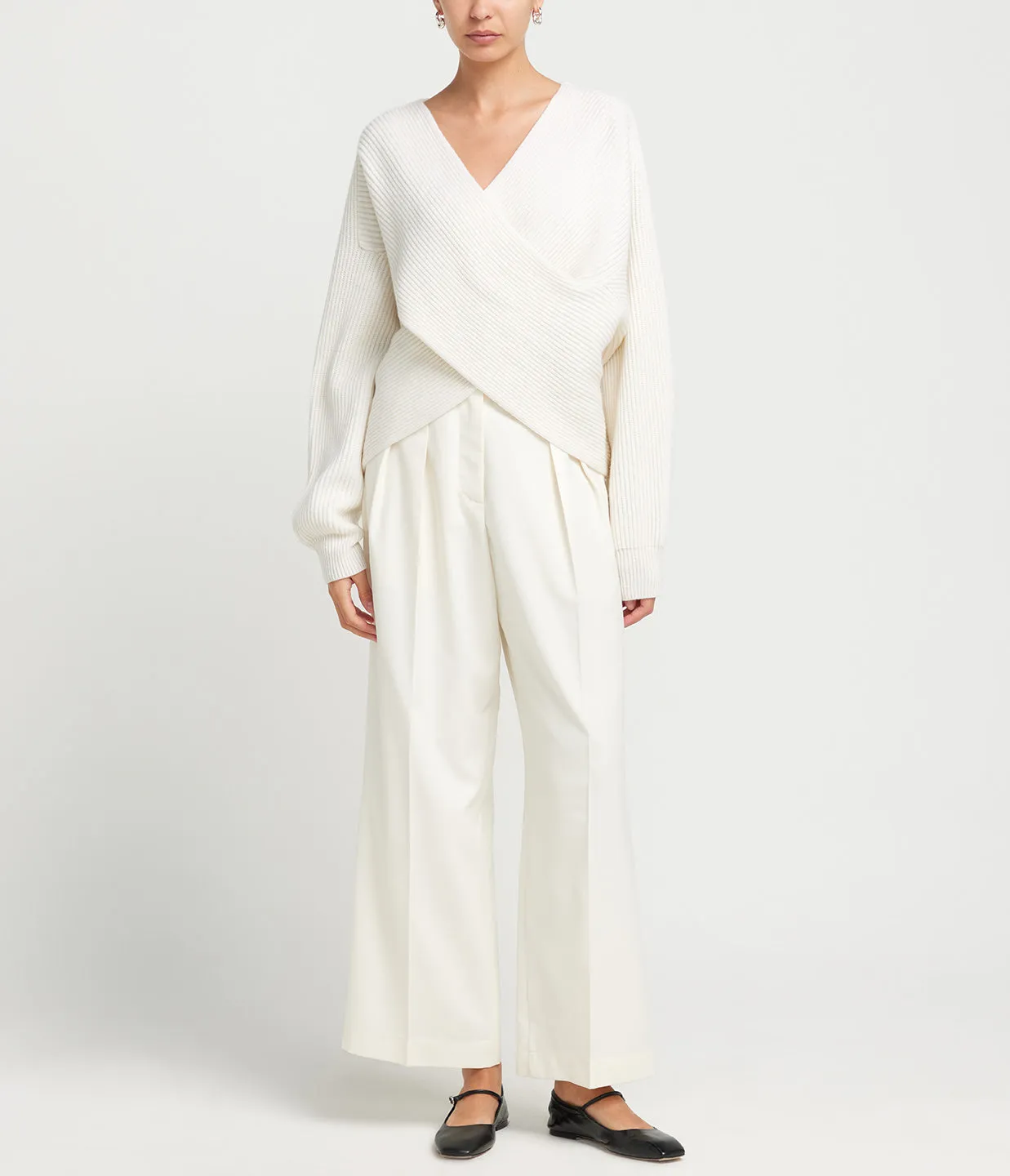Gia Cashmere and Merino Cross Wrap Sweater in Ivory