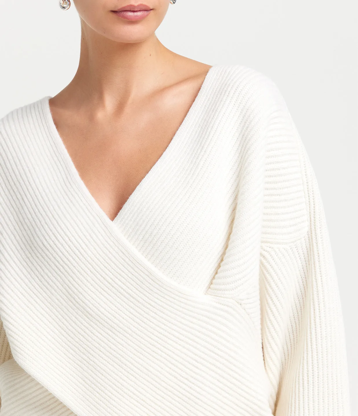 Gia Cashmere and Merino Cross Wrap Sweater in Ivory