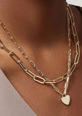 Gold Double-Layer Paperclip Heart Necklace (Waterproof)