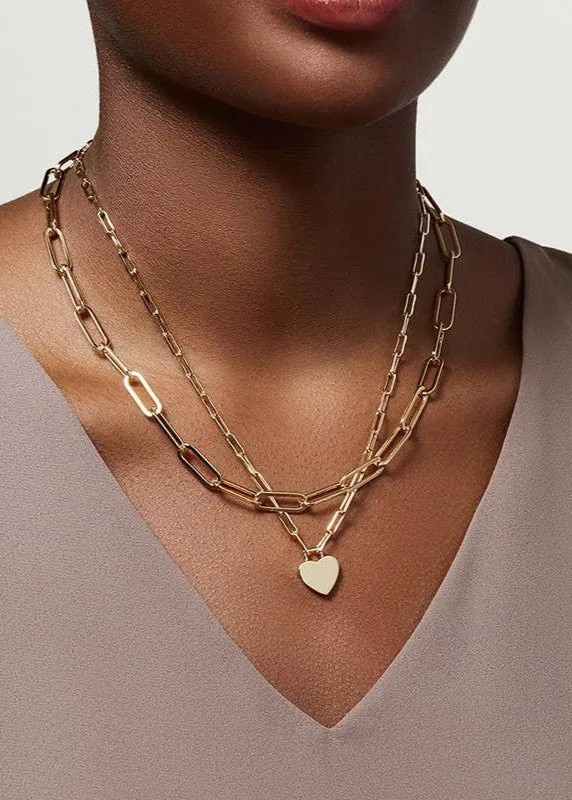 Gold Double-Layer Paperclip Heart Necklace (Waterproof)