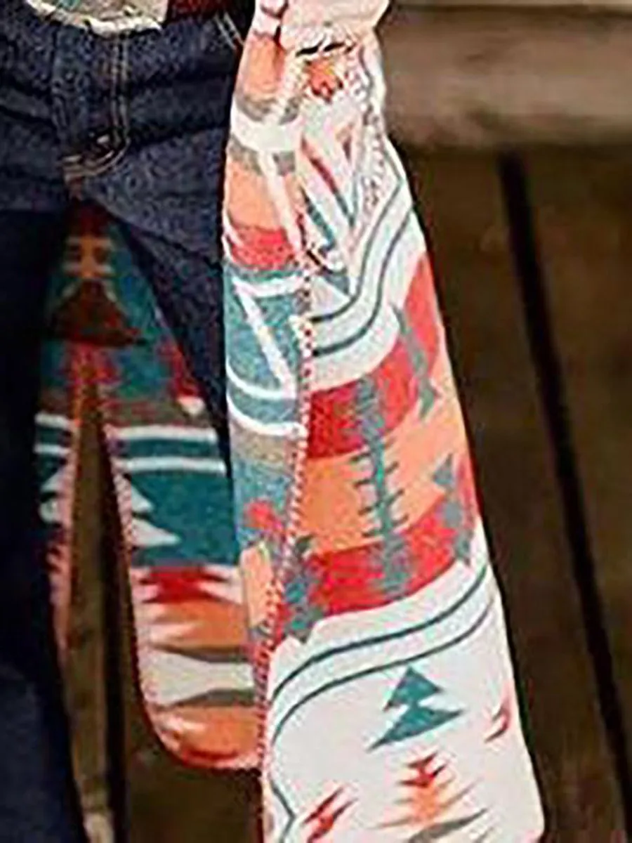 Irregular Geometry Print Women's Overcoat for Winter