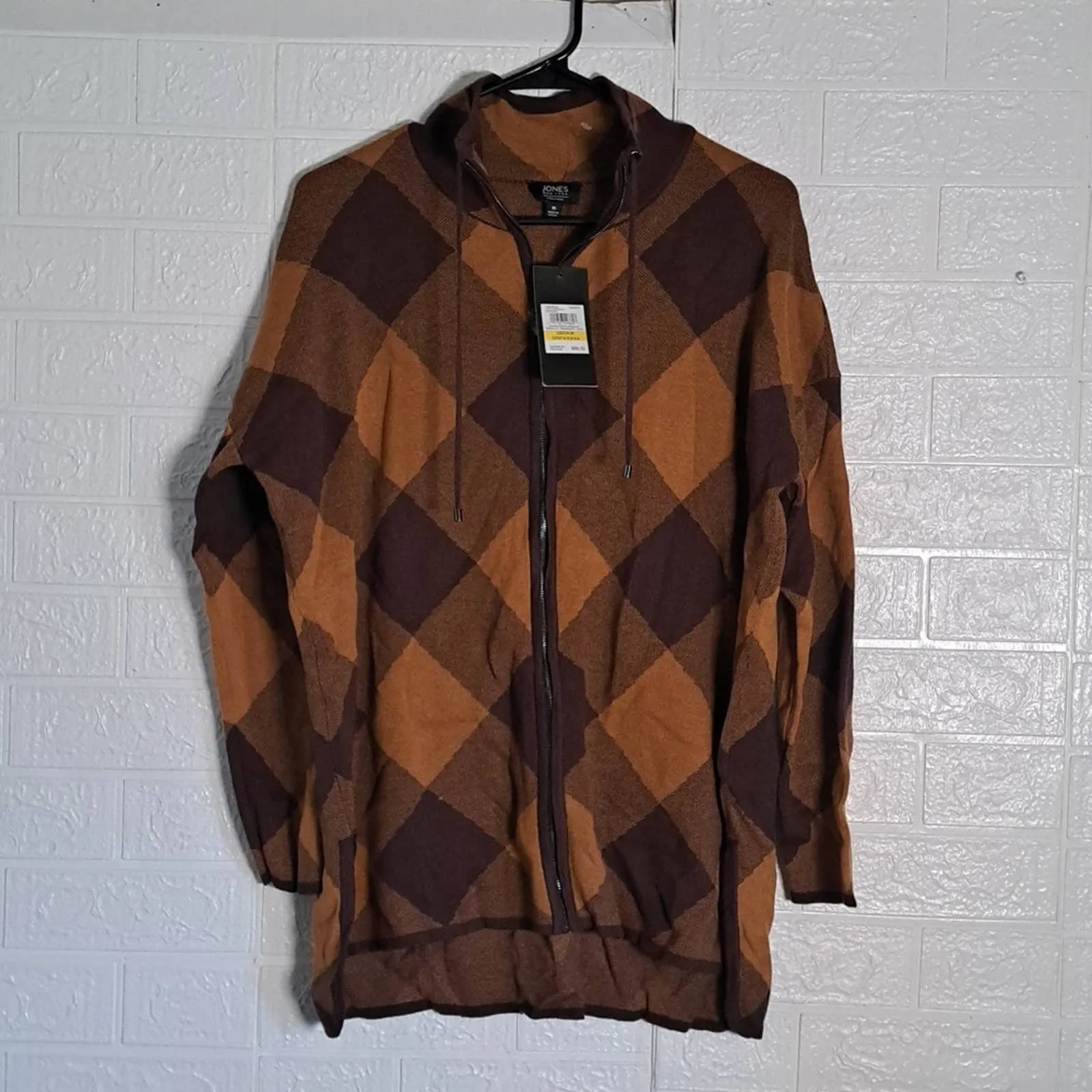 Jones New York Buffalo Check Full Zip Sweater Medium