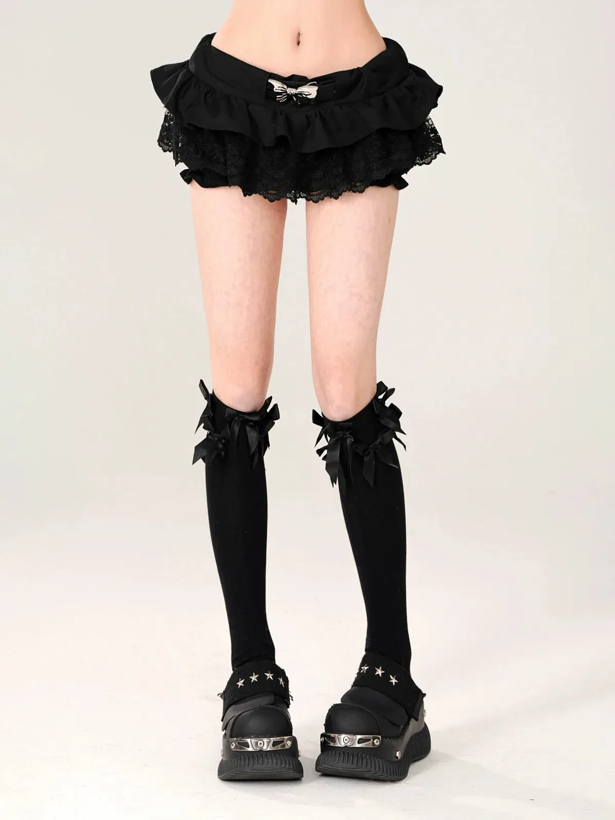 Lace Black Belt Shorts Romantic Skirt