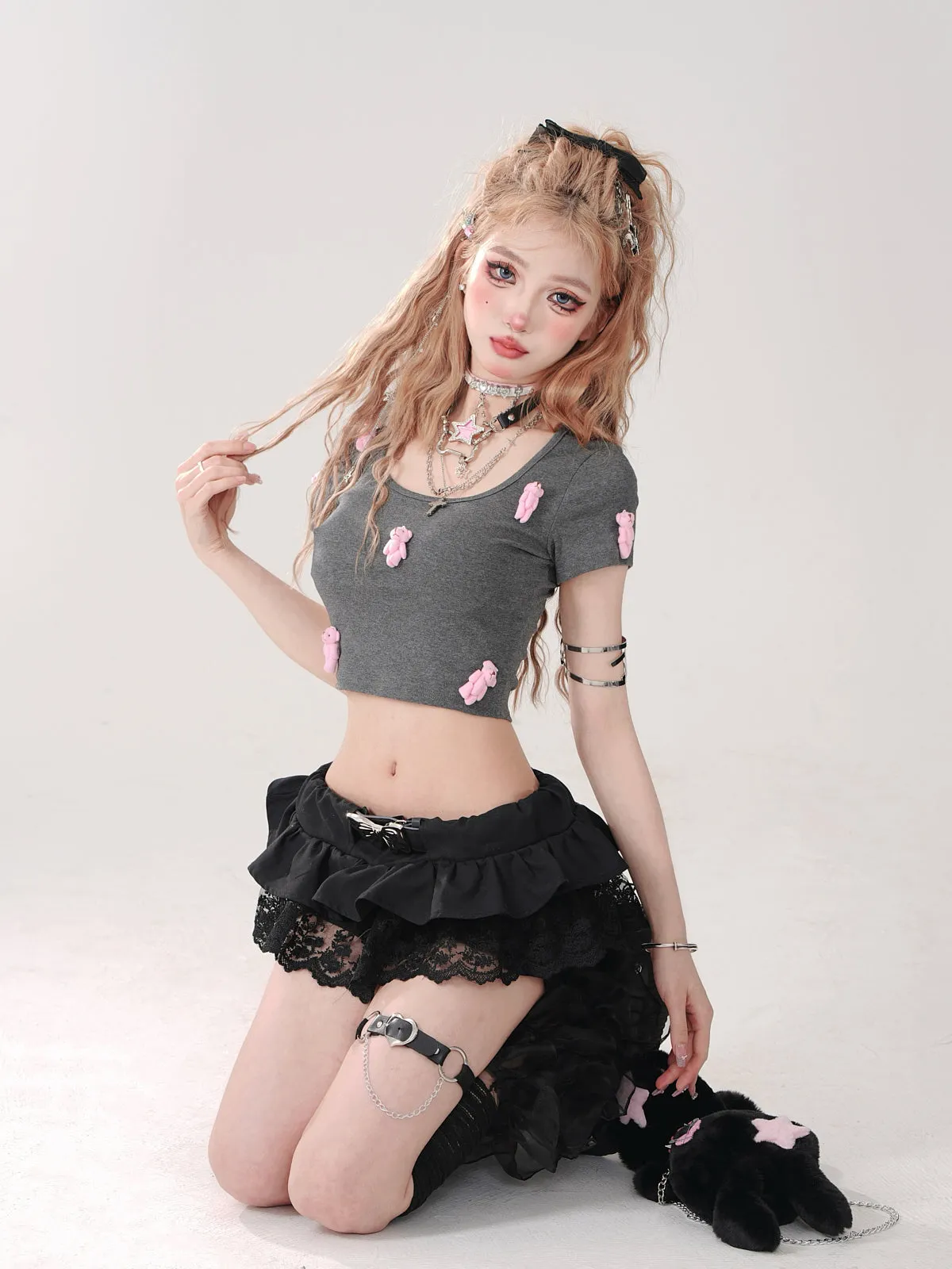 Lace Black Belt Shorts Romantic Skirt